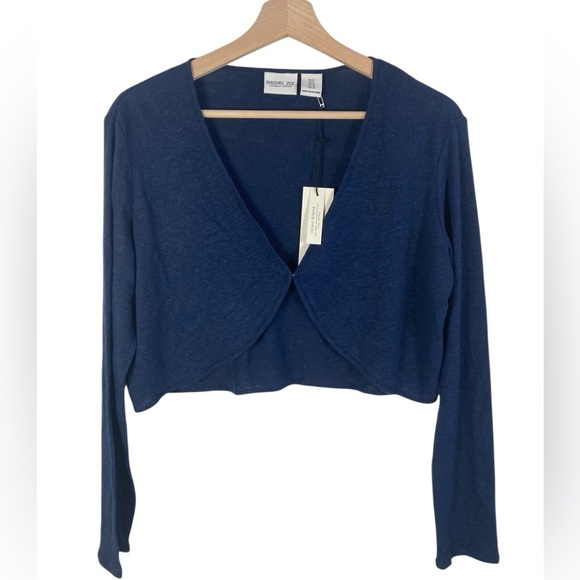 Rachel Zoe Linen Blend Cardigan Cropped Blue NWT 6 - Picture 1 of 8
